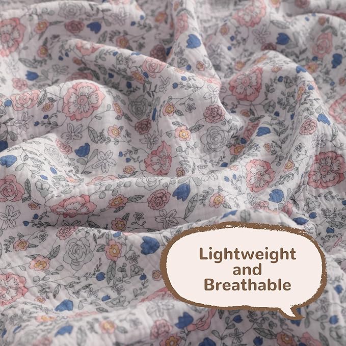 NTBAY 2 Layer Muslin Cotton Baby Swaddle Blanket, 42x60 Soft and Breathable Receiving for Newborns and Infants, Perfect for Crib, Stroller, Travel, Lightweight Nursery Blanket, Vintage Floral