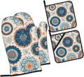 Oven Mitts and Pot Holders Sets of 4 Vintage Mandala Flower Kitchen Potholder Gloves Heat Resistant Non-Slip for Chef Baking Cooking Grilling BBQ Mittens