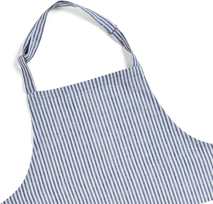 Solino Home 100% Pure Linen Apron for Women & Men - Full Midi Bib Apron Adjustable Neck Strap with Center Pockets for Kitchen
