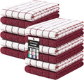 Homaxy Premium Cotton Kitchen Towels 16"x 28", Large Natural Ring Spun 390 GSM Dish Towels, Super Absorbent Terry Kitchen Hand Towels, Soft Tea Towels with Hanging Loop, Red Check Design,12 Pack