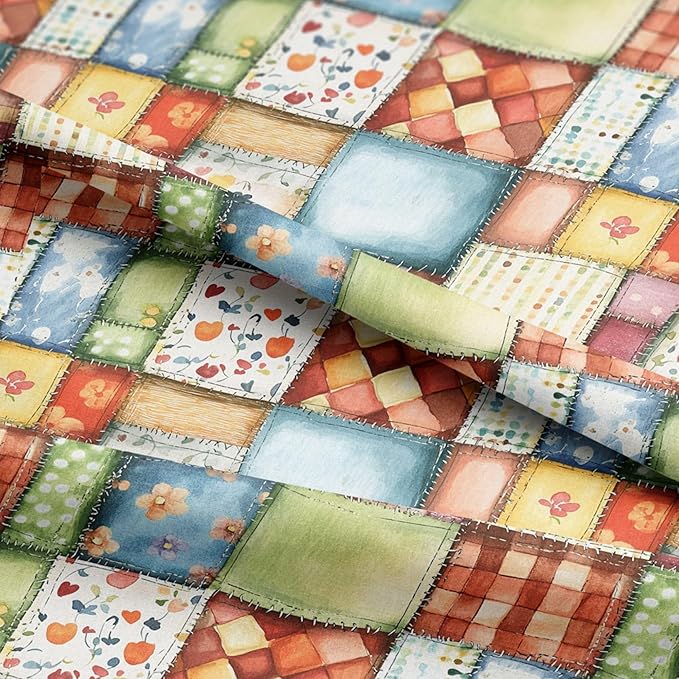 Pastel Farmhouse Patchwork Cotton Fabric – Premium Turkish Printed Cotton 140 GSM, Pre-Cut 61 x 36.6 Inches, Quilting & Sewing Fabric for Crafts, Home Decor & DIY Projects