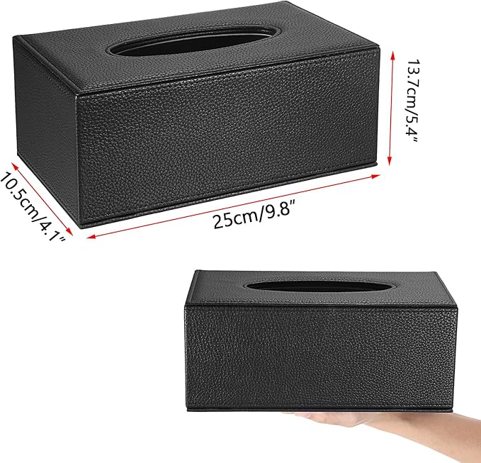 Sumnacon Tissue Box Cover Rectangle Tissue Box Stylish PU Tissue Box Holder with Magnetic Bottom, Decorative Leather Tissue Cover for Living Room Bathroom Table Desk Home Office Car, Black