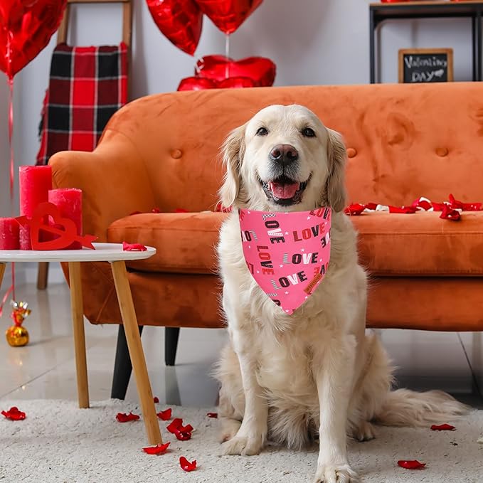 ADOGGYGO Valentine Dog Bandanas 2 Pack, Triangle Reversible Love Heart Scarf, Premium Durable Fabric, Pet Valentine Bandana for Extra Large Dogs (X-Large)