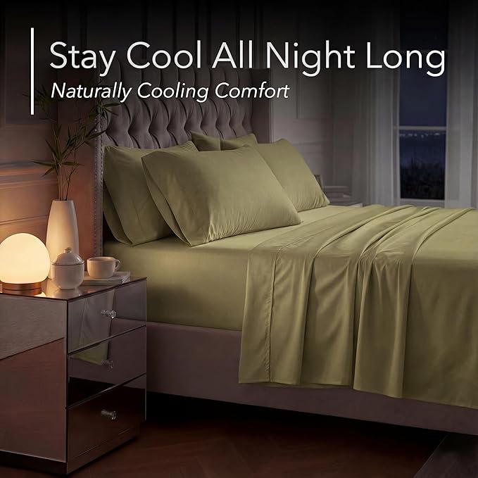 DECOLURE 100% Viscose Derived from Bamboo Sheets Full Size - Luxury 6 Pc Naturally Cooling Sheets, Ultra Soft Bed Set - Deep 17" Pockets, Durable Double Stitching, Oeko Tex Standard (Light Olive)