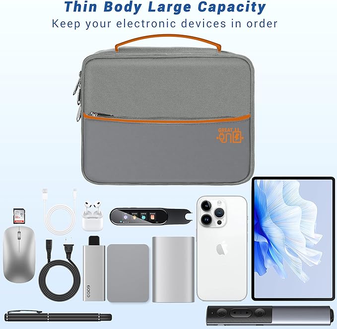 Miavers Electronics Organizer,Travel Cord Organizer Pouch, Portable Cable Organizer Bags, Waterproof Electronic Accessories Storage Case for Cables, Cords, Charger, Phone (Double Layer-Gray)