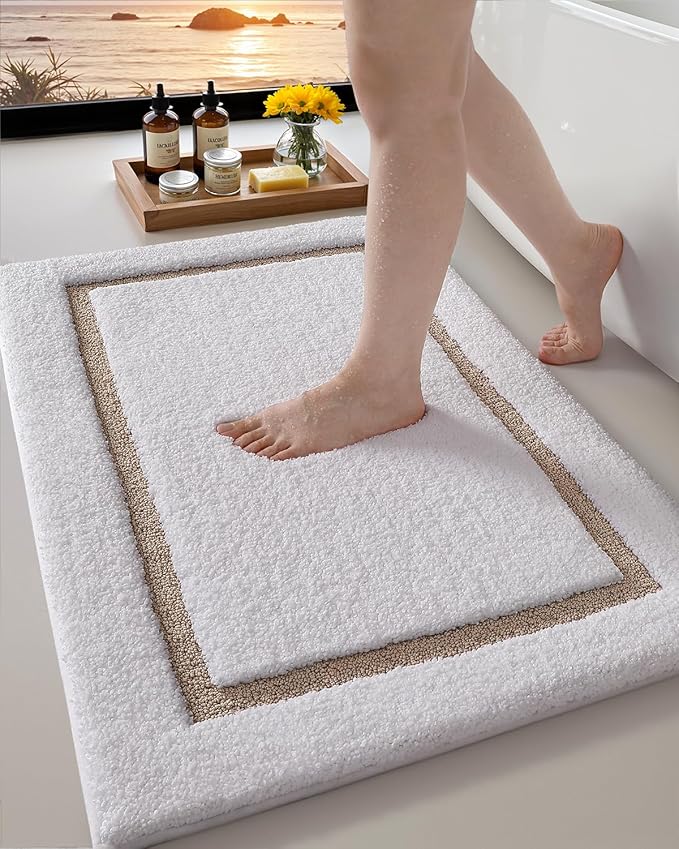 Color&Geometry Bathroom Rugs, Water Absorbent and Quick Dry Microfiber Bath Rugs-16"x24", Non-Slip, Machine Washable, Extra Soft Plush Bath Mats for Bathroom, Laundry Room, Khaki