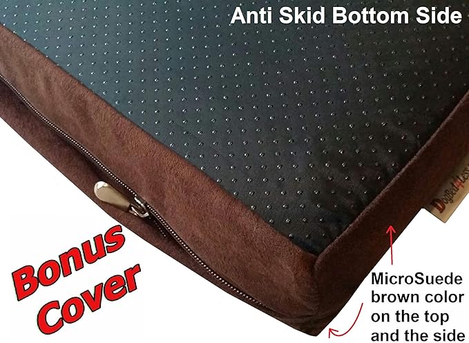 Dogbed4less Orthopedic Small Medium Cool Memory Foam Pet Dog Bed, Waterproof Liner with Khaki Microsuede Cover and Extra External Case 35X20X4 Inch