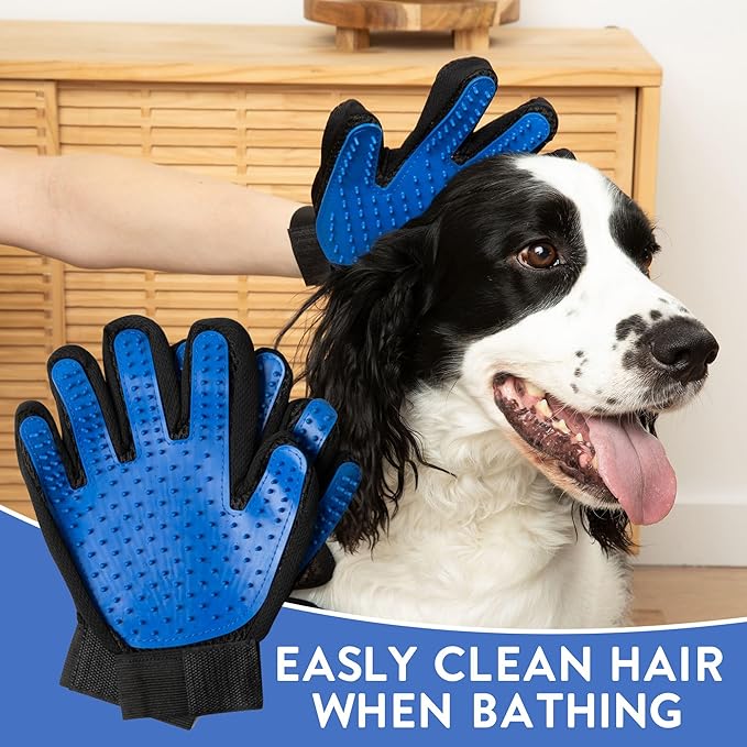 HappiTails Pet Grooming Gloves – 1 Pair – Deshedding & Bath Massage Mitts for Dogs & Cats – Choose from 5 Colors – Adjustable, Reusable & Easy to Clean (Blue)