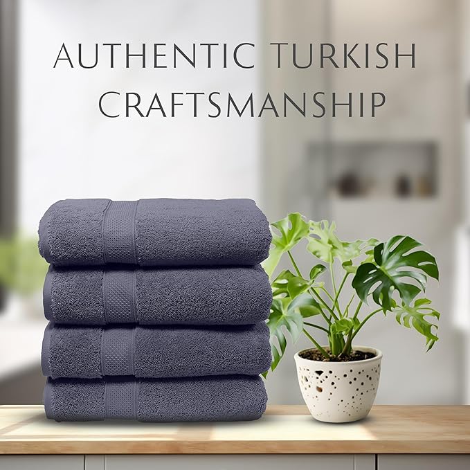 MAURA Indigo Blue Extra Large Turkish Cotton Luxury Bath Towels Set of 4. Ultra-Soft, Thick & Plush Towels for Bathroom - Denim Blue
