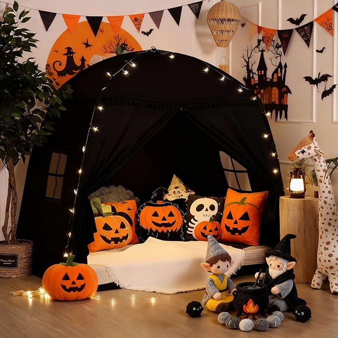 Sumbababy Large Teepee Tent for Kids: with Star Lights - Tent for Toddler Indoor Kids Teepee Tent for Boys & Girls - Toddler Play Tent Inside Canopy Bed for Playroom Gift Toys (All-Black)