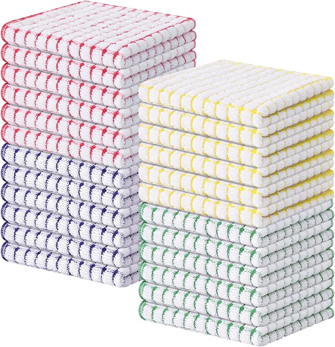 Kitinjoy Cotton 24 Pack Terry Kitchen Dish Cloths, 12 x 12 Inches Super Soft and Absorbent Dish Rags, Quick Drying Dish Towels for Washing Dishes, Mixed Color