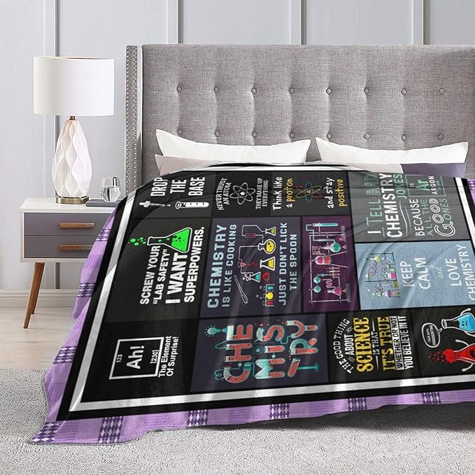 wsradto Science Chemistry Blanket Funny Lab Gifts for STEM Lover Throw Blanket Cozy Fleece Flannel Lightweight Stuff Plush for Men Women Chemists Physics Adults for Couch Sofa Bed Home Decor 50"x60"