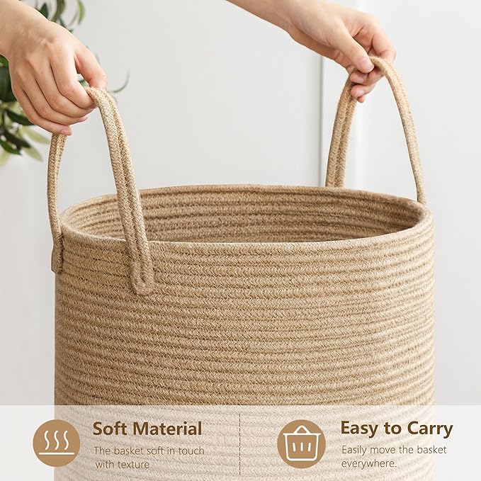 Laundry Basket, 72L Woven Laundry Hamper, Baby Nursery Hamper for Toys, Blanket Basket for Living Room, Clothes Hamper for Bedroom&Baby Room, Jute