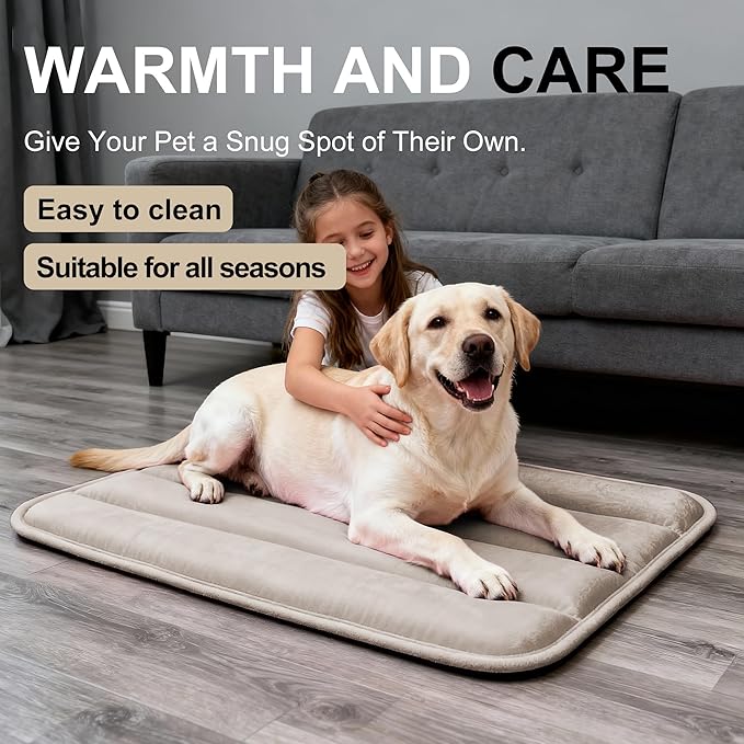Fogkiss Dog Bed Mat, Reversible Dog Crate Pad with Washable Kennel Mat and Soft Foam, Flat Pet Bed for Dogs & Cats, for Crates Carriers & Travel (Light Brown, 34" L*20" W*1.5" Th)