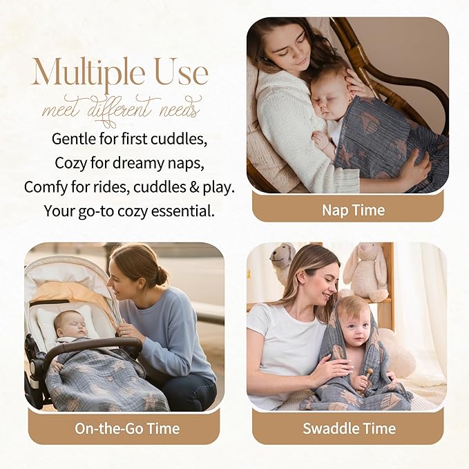 HardNok Ultra Soft Muslin Baby Blanket, A Versatile Swaddle and Crib for Babies, Toddlers, Boys, and Girls (1 Pack Ocean)