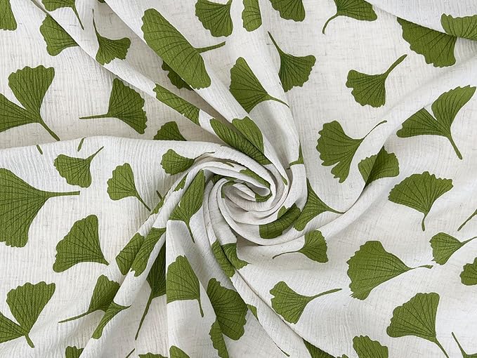 Linen Rayon Blend Fabric by The Linen Lab – Lightweight, Soft, Pre-Washed Material for Sewing, Clothing, Crafts & DIY (1 Yard pre Cut, Green Ginkgo with Subtle Wrinkle Effect)