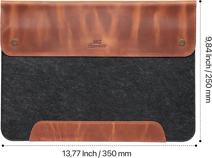 MegaGear Genuine Leather and Fleece MacBook Bag Laptop Sleeve for MacBook Pro and MacBook Air Case 14 Inch - 13 Inch (M4, M3, M2, M2, M1, Pro, Max) 13.3 Inch, iPad Pro 12.9 Inch - 2020 to 2024 Models
