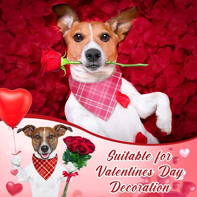 Abbylike 50 Pcs Valentines Day Plaid Dog Bandanas Bulk Pink Red Bandanas for Dogs Triangle Kerchief Bibs Scarf for Pet Romantic Costume Photo Props Accessories Pet Shops Groomers (19.7 x 13.8 x 13.8)