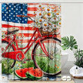mutakin American Flag Shower Curtain Watercolor Bike Flowers Shower Curtains for Bathroom Waterproof Fabric Bath Curtain Decor with Hooks