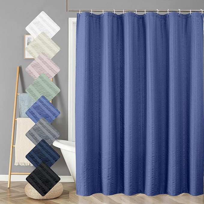 Aiyufeng Royal Blue Long Fabric Shower Curtain 72x78 inches Long, Hotel Quality, Washable, Water Repellent, Soft Blue Spa Bathroom Curtains with 12 Button Holes, 72x78 in