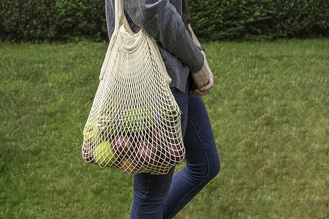 Cotton Mesh Onion Storage Bags - 100% Cotton, Reusable, and Washable Mesh Bags for Storing Potatoes, Onions, Garlic, and Other Root Vegetables - Foldable, Lightweight, and Airy Breathable (2 Totes)