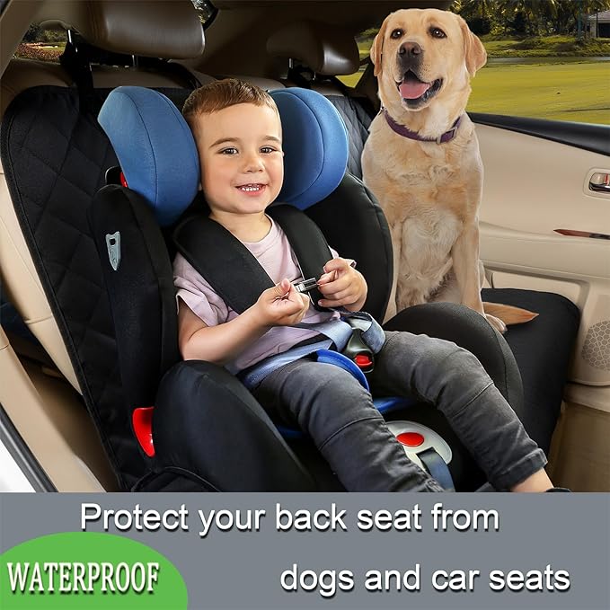 YOVEEKLE Back Car Seat Cover for Dogs, Nonslip Waterproof Dog Car Seat Protector for Rear Bench Stays Securely in Place Fits for Vehicles & SUVs (All Black)