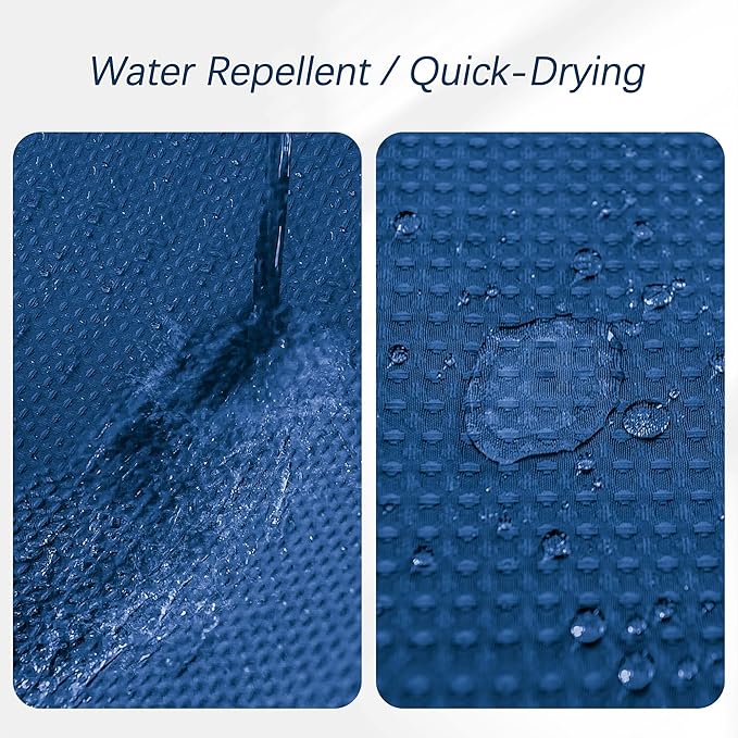 PANGSINNE Classic Blue Fabric Shower Curtain for Bathroom Stall, 60 inche Waffle Weave Machine Washable Waterproof 256GSM Heavy Duty Weighted Bath Curtain Set with 10 Metal Hooks, 60Wx72H