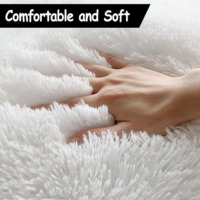 3x10 Feet White Soft Shag Runner Rug for Bedroom Fuzzy Fluffy Rugs with Non-Slip Bottom for Hallway Bedside Living Room Dorm, Furry Area Rug for Nursery Playroom Indoor Home Decor
