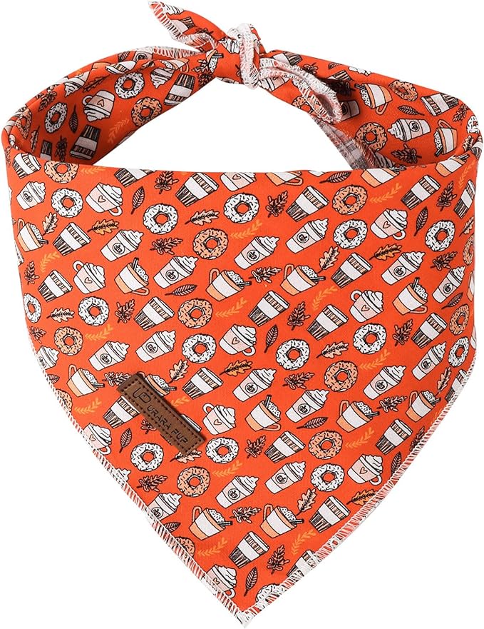 UP URARA PUP Fall Dog Bandana, Autumn Triangle Bid Scarf with Cup,Doughnut Pattern, Cotton Pet Kerchief for Girl Boy Dogs or Cats, Cute Puppy Bandana Fancy Bandana for Dogs