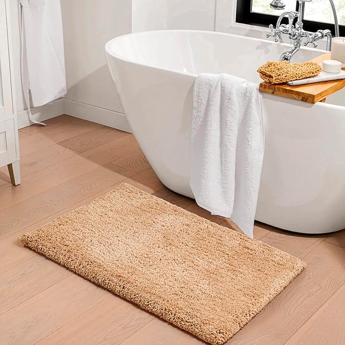 C23 Luxury Shag Bath Rug | 2200 GSM Ultra-Soft Plush Thick Bathroom Mat | 20"x32" Beige High-Density Shaggy Rug | Non-Slip Natural Latex Back, Absorbent, Machine Washable, 1 Piece
