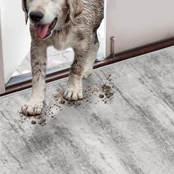 COMSLE Door Mat, Front Door Mat Indoor for Entrance Faux Wool Absorbent Non Slip Modern Throw Rug for Entryway Hallway Muddy Paws - Pet Friendly, 32x48 Inches,Linear Gray Machine Washable