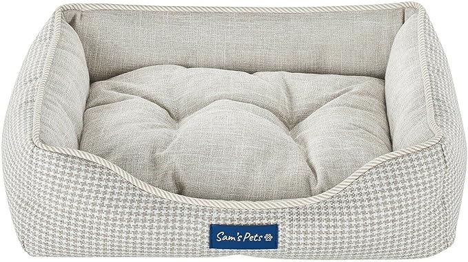 Sam's Pets Arlo Orthopedic Brown Plaid Dog Bed with Soft Fabric, Easy Cleaning, Non-Slip Grip, Modern Design, Extra Small