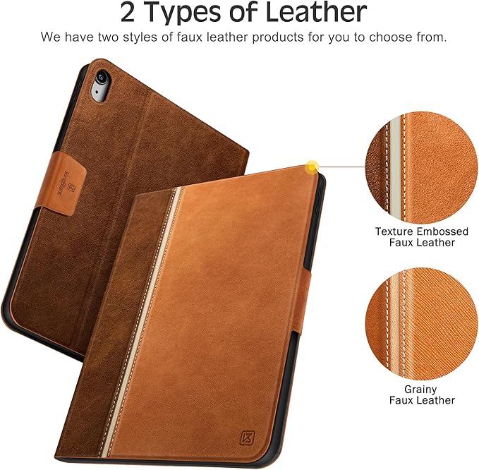 KingBlanc Case for iPad (A16) 11th Generation 11-inch 2025, iPad 10th Generation 10.9" 2022 with Pencil Holder, Vegan Leather Protective Stand Cover, Auto Sleep Wake, Multi-Angle Viewing/Typing, Brown