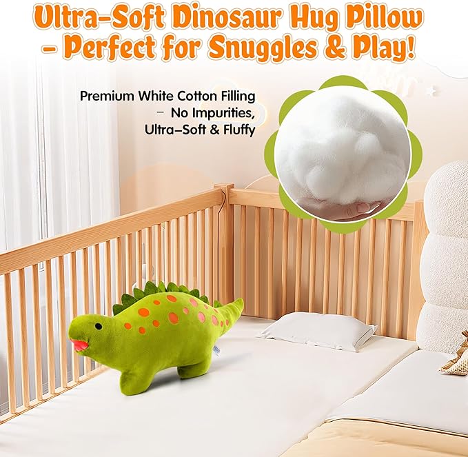 BB FUN HOUSE Dinosaur Pillow Plush, Stuffed Animal Birthday Gift Dino Decorative Throw Pillow for Kids Teens Adult Room Decor Soft Plushie Toy, Green