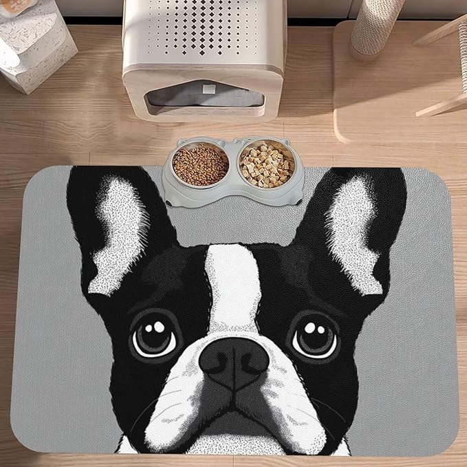 French Bulldog Food Mat for Floors Waterproof,Quick Dry Anti-Slip Dog Bowl Mats for Food and Water,Pet Feeding Mats,Pet Placemat for Messy Drinkers to Protect Floors,Pets Supplies 23.62×15.75in