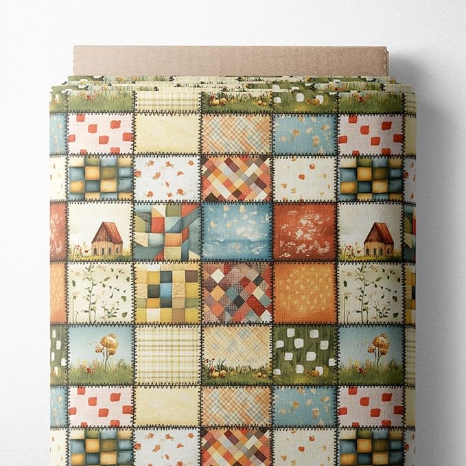 Autumn Meadow Patchwork Cotton Fabric – Premium Turkish Printed Cotton 140 GSM, Pre-Cut 61 x 36.6 Inches, Quilting & Sewing Fabric for Crafts, Home Decor & DIY Projects