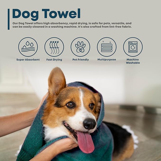 Extra Large Dog Towel Soft Absorbent Bath Pet Towels for Drying Dogs, Elastic Terry Microfiber Soft Towel, Machine Washable, Quick Dry, Multipurpose (L, XL, 2XL) (Blue, 2XL)