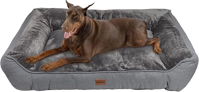 ZAKAPAWS Orthopedic Dog Bed for Extra Large Dogs - Waterproof Memory Foam Dog Couch Bed with Sides, Pet Beds with Washable Cover & Non-Slip Bottom, Grey, 48x35 Inch