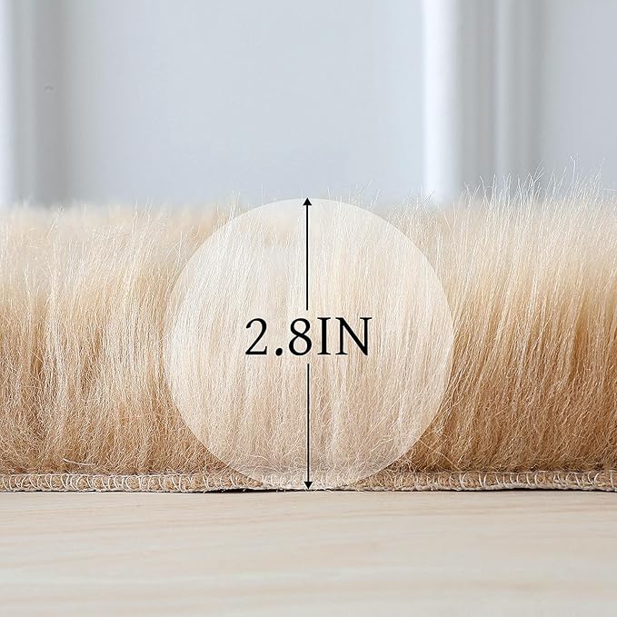 Faux Fur Rug Sheepskin Shag Fluffy Fuzzy Beige 3x3 ft Rugs for Bedroom Bedside Bed Floor Living Room Plush Round High-Density Cushion Carpet Super Sofa Cover