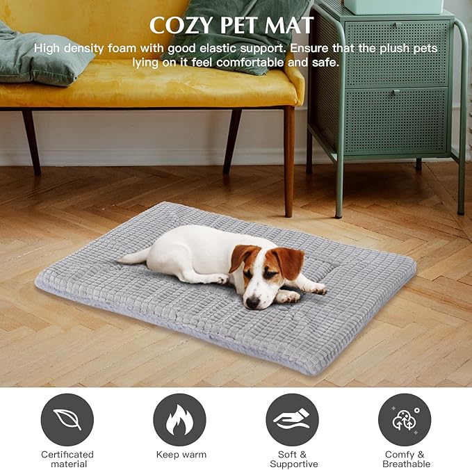 BVAGSS Dog Bed Mat,Reversible Crate Pad, Memory Foam Beds, Soft Warm Pet Cushion for Small Medium Dogs, Washable Pet Sleeping Mattress Kennel Bed Pad XH079 (36''x23''x1.6'',Grey)