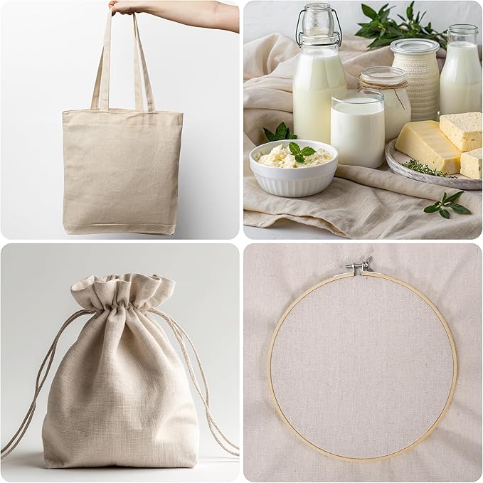 Caydo Creamy White Linen Needlework Fabric, 19 by 62 Inch Embroidery Linen for Sewing Clothing and Handicraft Production