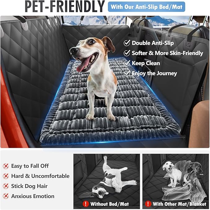 ROUWINNE Dog Bed for Truck Back Seat Non-Slip, Truck Dog Bed Soft and Comfortable, Back Seat Pet Bed Mat for Travel, Pet Car Blanket for Backseat Extender and Seat Covers Grey 59”X27.5”