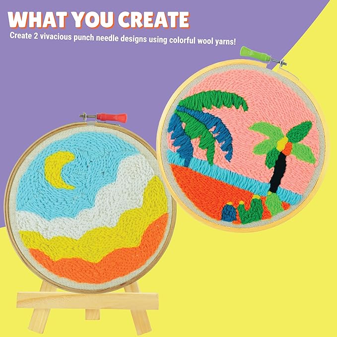 Kalakaram Punch Needle Embroidery Kit | Complete Beginner Starter Kit with 2 Printed Designs | Perfect DIY Craft Gift for Girls, Teens, Kids, & Adults