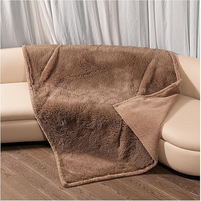 Maidewow Winter Brown Waterproof Calming Pet Blankets for Dogs Waterproof Long Faux Fur Fluffy Blanket for Doggie Cats Sherpa Fleece Warm Couch Sofa Beds Covers(Brown,L-65x57in)