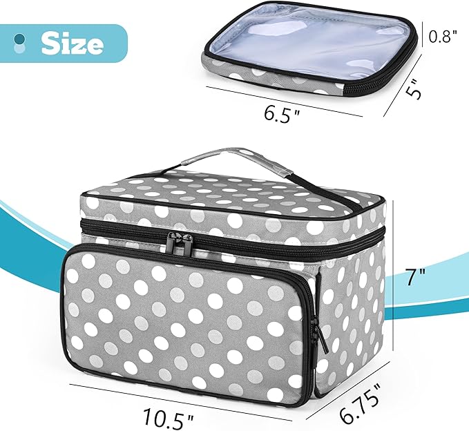 LUXJA Medicine Bag with 2 Detachable Clear Pouches, Pill Bottle Organizer with Detachable Dividers (Suitable for Home or Travel Use), Gray Dots