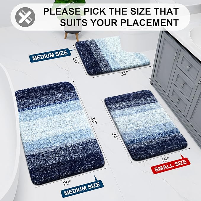 Arotive Microfiber Bathroom Rugs, Shaggy Soft and Absorbent Bath Rug, Non-Slip, Thick Plush Machine Washable Dry Bath Mats for Bathroom, Tub and Shower, 40x32, Blue, Rectangular