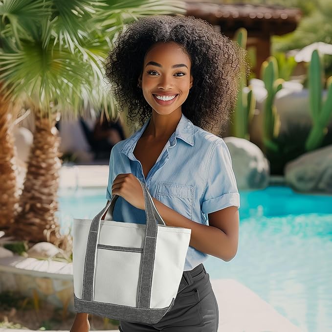 DALIX 14" Mini Small Cotton Canvas Party Favor Wedding Gift Tote Bag in Gray White