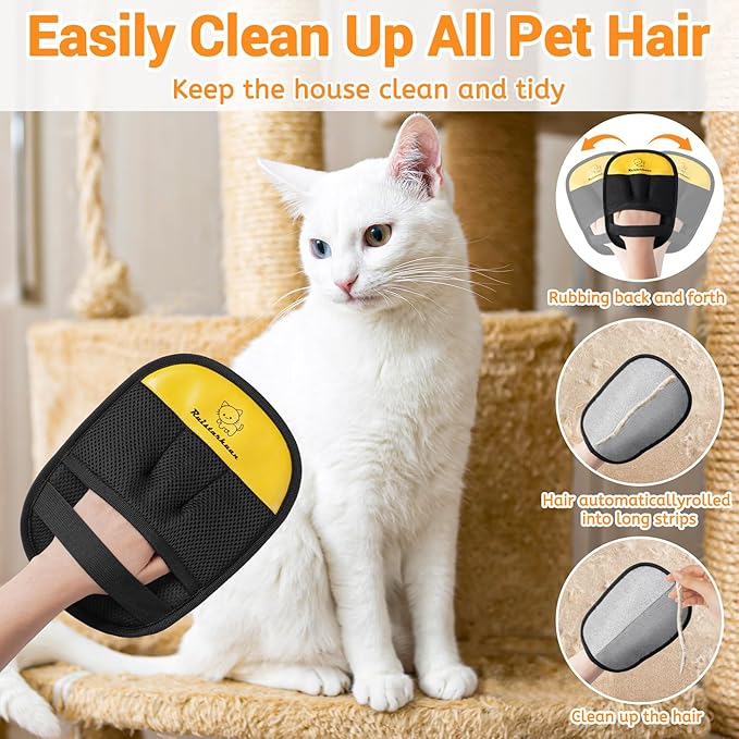 Ruistarhuan Pet Hair Removal Glove，2026 Newly Upgraded Reusable Magic Brush Pet Hair Remover Glove for Cats & Dogs，Pet Hair Remover Tool for Couch,Curtain, Clothing, Carpet, Car Seat (2Pcs)