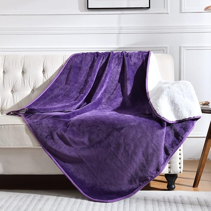 Yaning Waterproof Blanket for Bed Couch Sofa, Soft Liquid Pee Proof Pet Blanket for Dog Puppy Cat, Reversible Sherpa Fleece Furniture Protector (Dark Purple, 60x80 inches)
