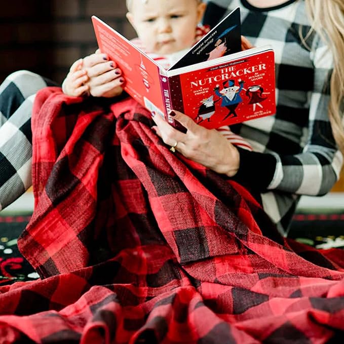 Little Unicorn Premium Cotton Swaddle Baby Blanket | Breathable Fabric | for swaddling, Play, Nursing & More (Red Plaid)